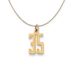 14k Yellow Gold, Alumni Small Elongated Number 35 Necklace - 20 Inch